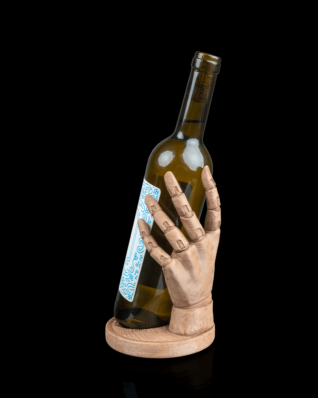 wine holder, hand, wood colour, holding wine