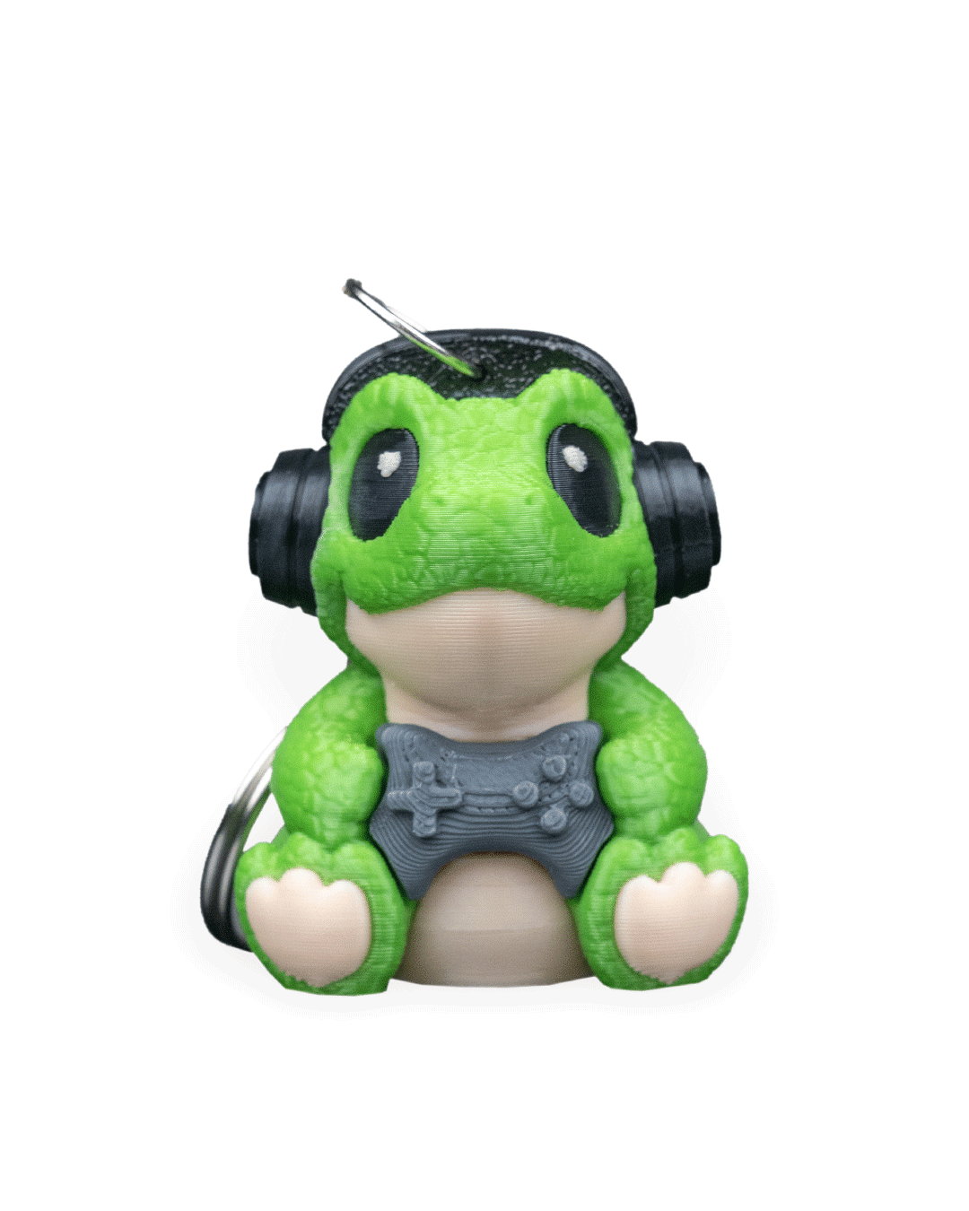 keychain, dinosaur, headphones, sitting, cute