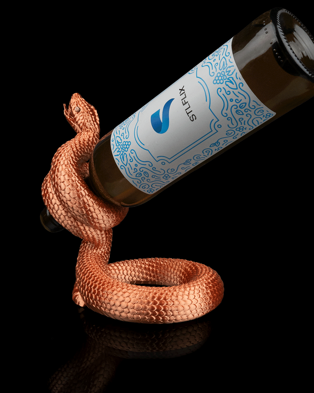 wine holder, snake, coil, holding wine