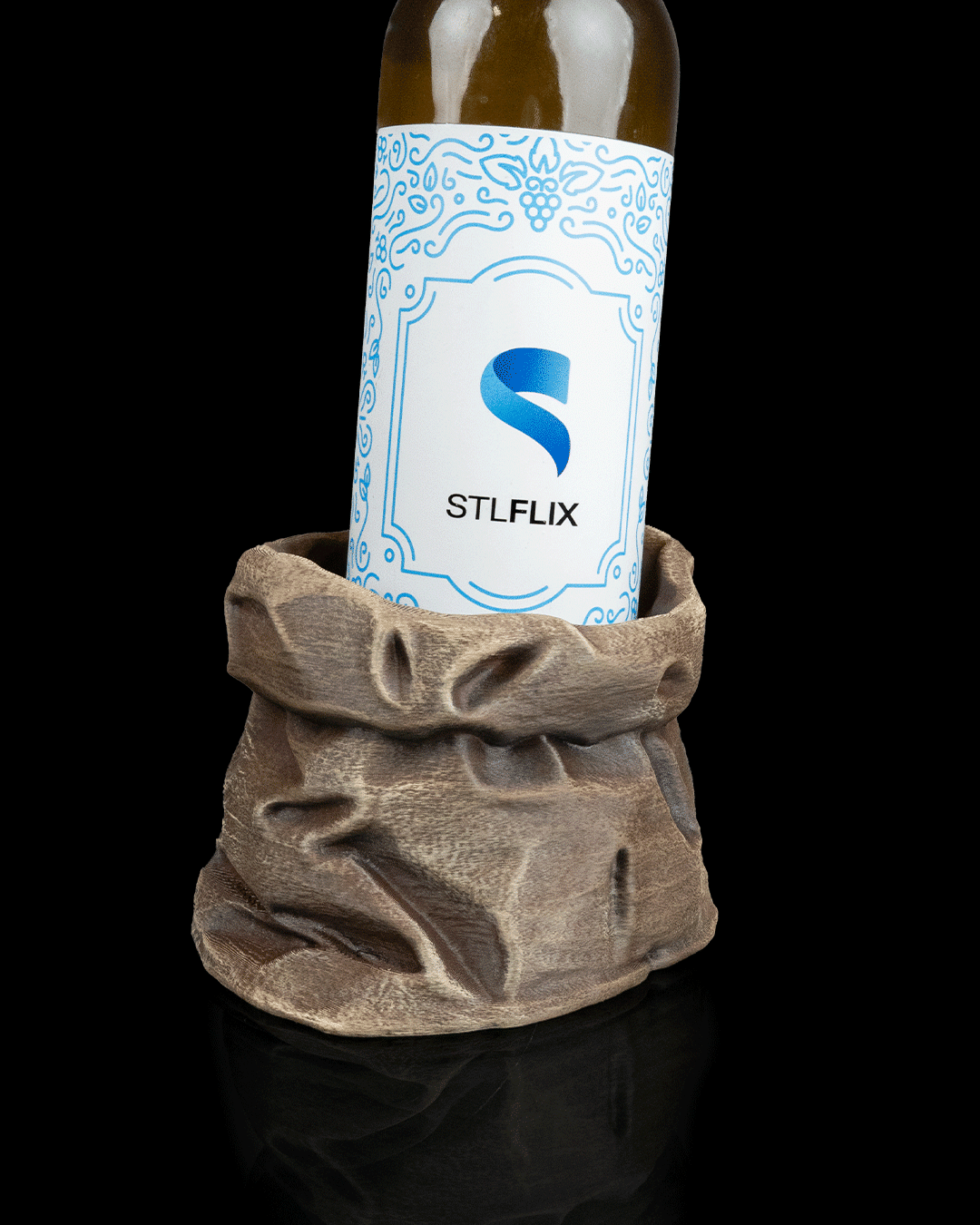 wine holder, bag, old, torn, holding wine